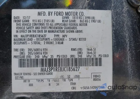 2018 Ford Ecosport S from USA, damaged, VIN MAJ3P1RE8JC185627